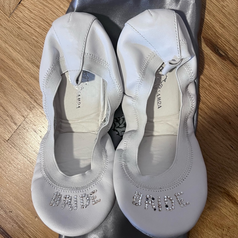 Yosi Samra foldable leather flat with rhinestone Bride detail
